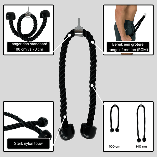 LIFTIN tricep rope 100 cm - duurzaam triceps touw van nylon voor effectieve triceps oefeningen - overzicht