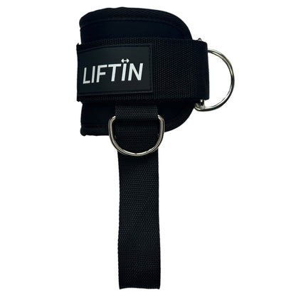 LIFTIN ankle straps 2.0 - zwarte enkel straps met voetband voor stabiliteit tijdens been oefeningen - vooraanzicht
