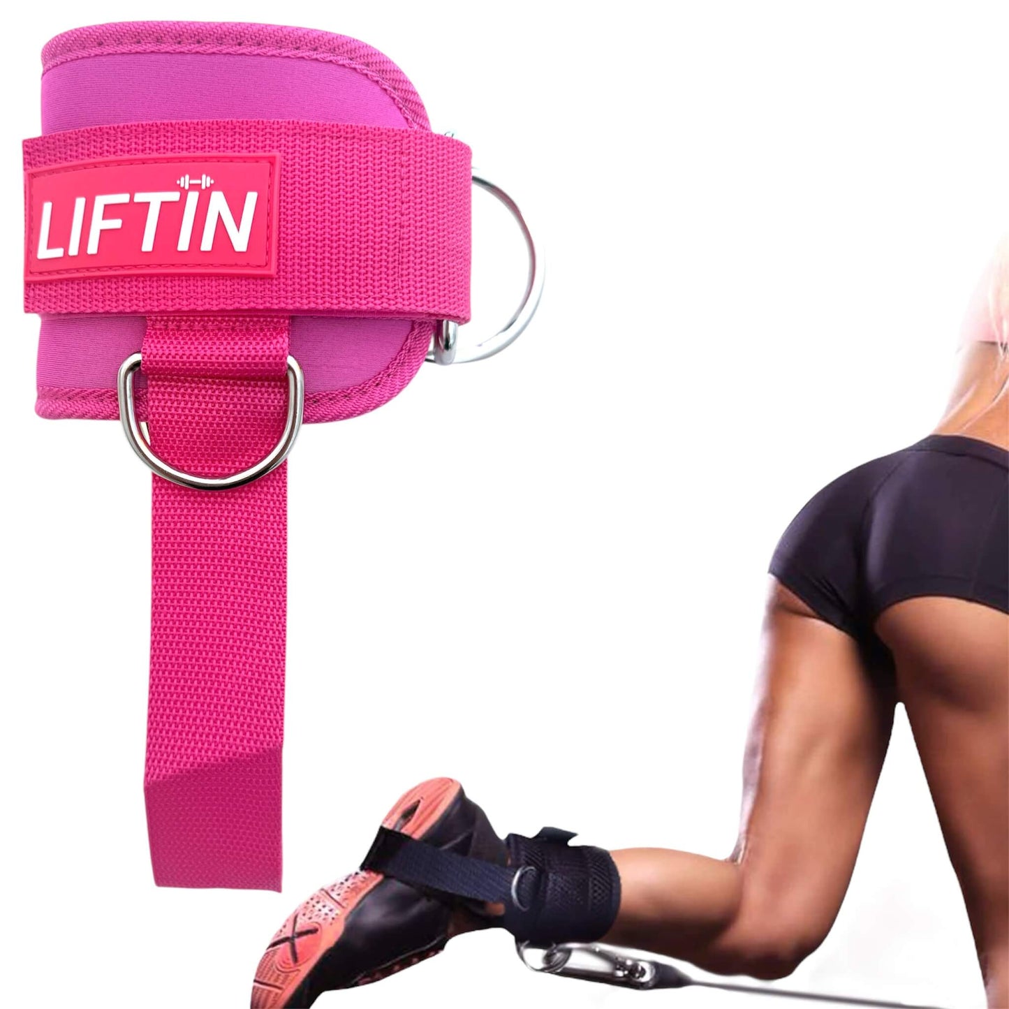 LIFTIN ankle straps - hoogwaardige roze straps met voetband voor comfort en stabiliteit tijdens workouts - gebruiksvoorbeeld