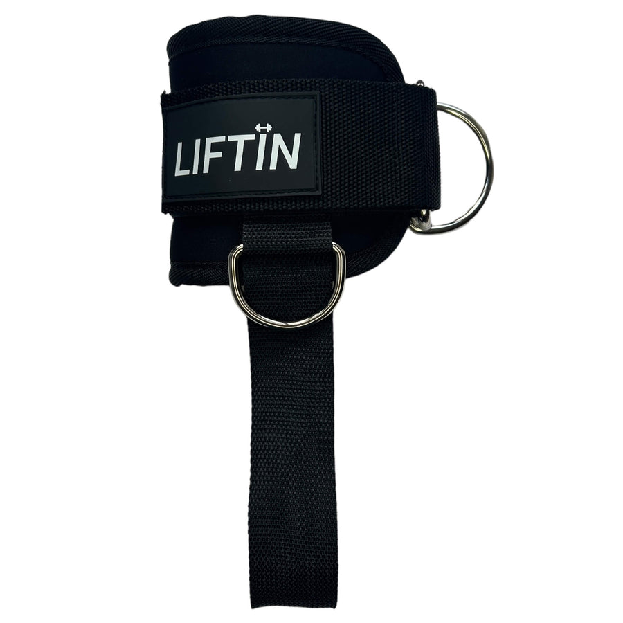 LIFTIN ankle straps - zwarte enkel straps met voetband voor stabiliteit tijdens been oefeningen - vooraanzicht