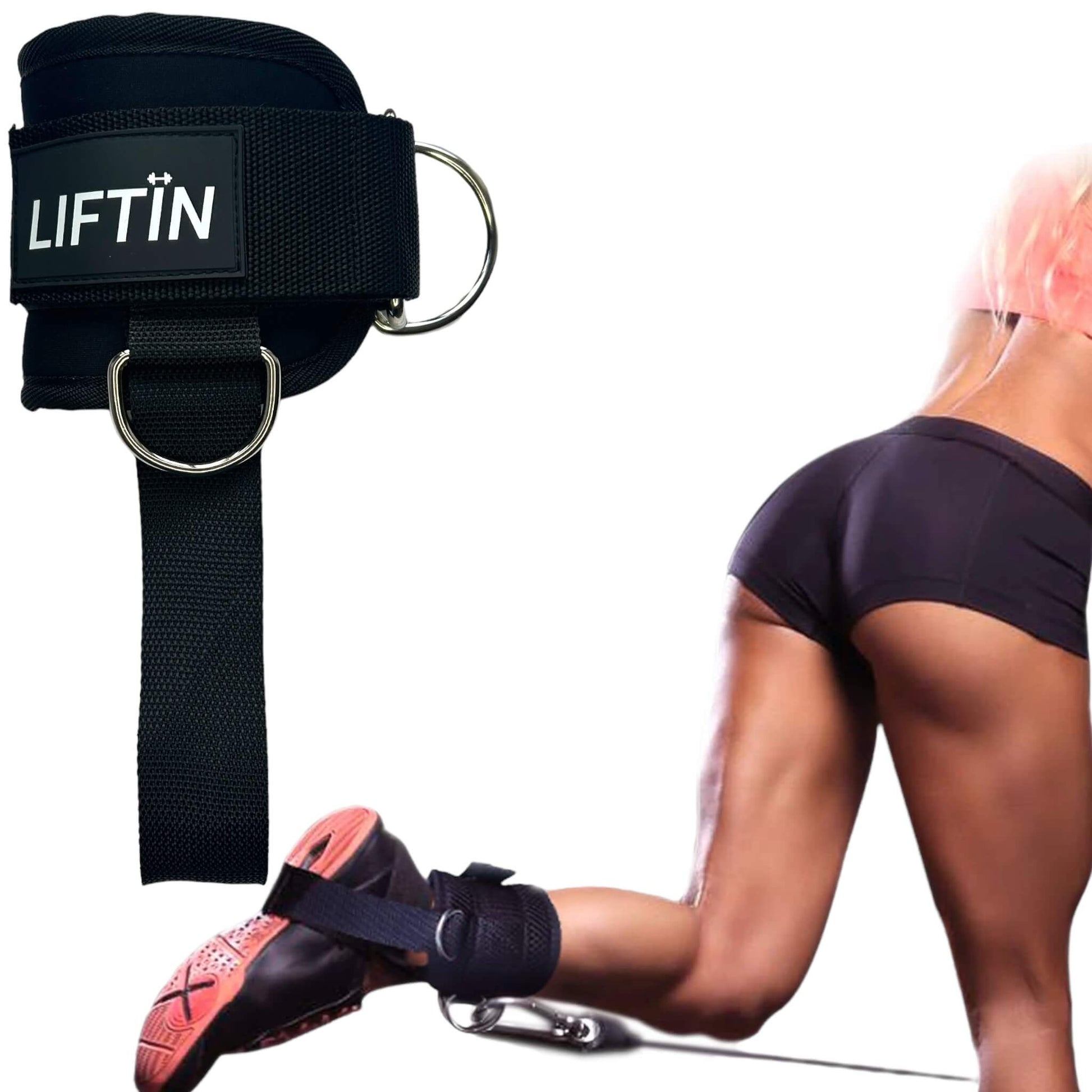 LIFTIN ankle straps - hoogwaardige zwarte straps met voetband voor comfort en stabiliteit tijdens workouts - gebruiksvoorbeeld