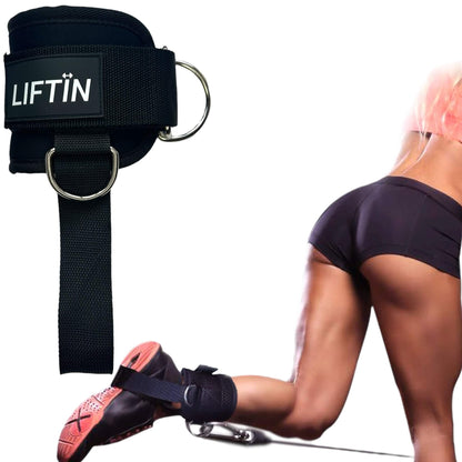LIFTIN ankle straps - hoogwaardige zwarte straps met voetband voor comfort en stabiliteit tijdens workouts - gebruiksvoorbeeld