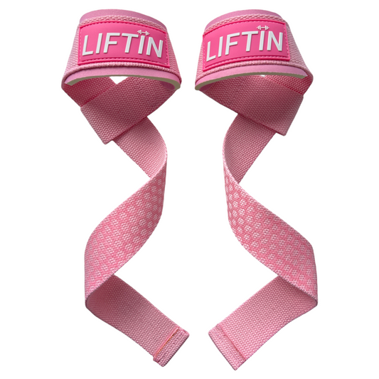 LIFTIN lifting straps - roze fitness straps met latex coating voor stevige grip tijdens krachttraining - vooraanzicht