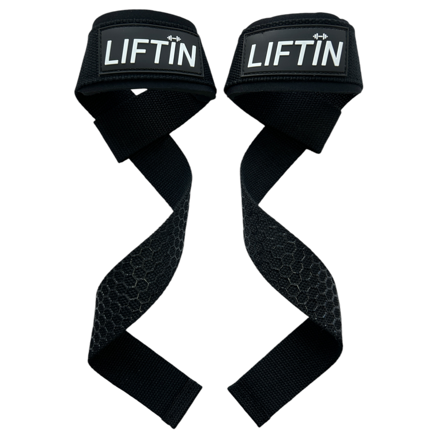 LIFTIN lifting straps - zwarte fitness straps met latex coating voor stevige grip tijdens krachttraining - vooraanzicht