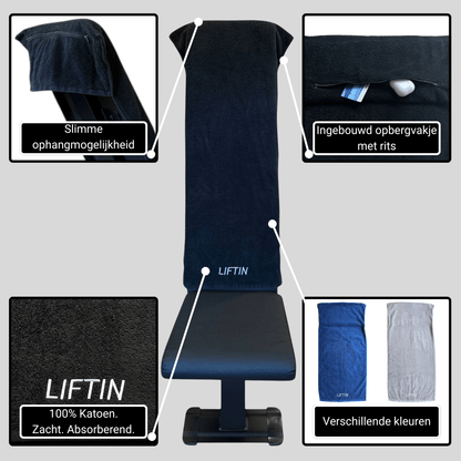 LIFTIN sporthanddoek - slim ophang ontwerp voor bevestiging aan sportbankjes en fitnessapparatuur - overzicht