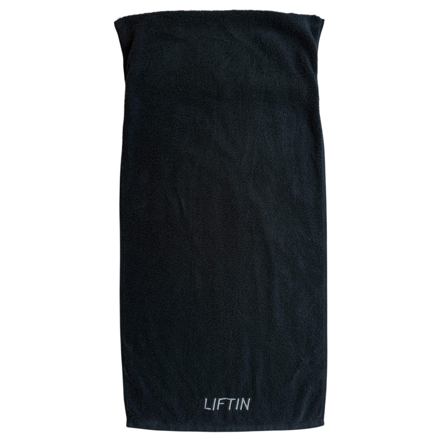 LIFTIN sporthanddoek - zwarte sport handdoek van 100% katoen met opbergvakje en slim ophang ontwerp - bovenaanzicht