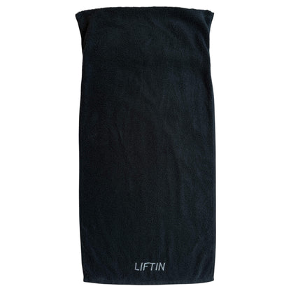 LIFTIN sporthanddoek - zwarte sport handdoek van 100% katoen met opbergvakje en slim ophang ontwerp - bovenaanzicht