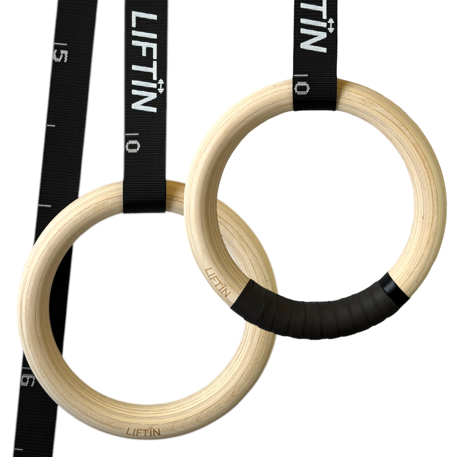 LIFTIN turnringen - set van 2 berkenhouten gymnastic rings met verstelbare banden - vooraanzicht