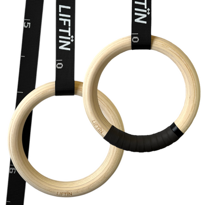 LIFTIN turnringen - set van 2 berkenhouten gymnastic rings met verstelbare banden - vooraanzicht
