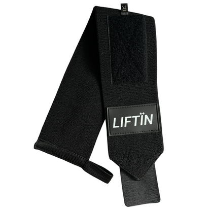 LIFTIN wrist wraps - zwart, hoogwaardige pols ondersteuning voor krachttraining - vooraanzicht