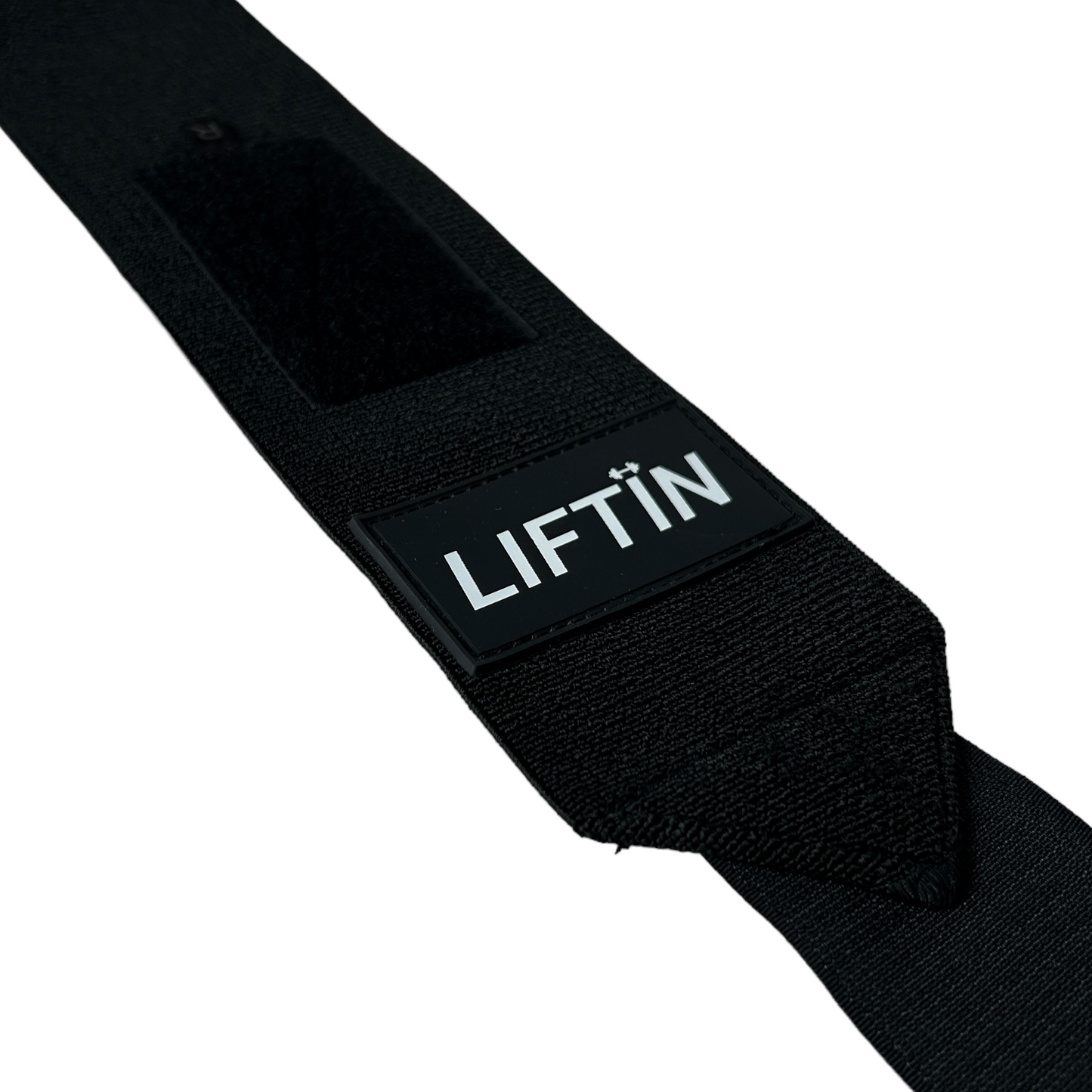 Close-up van het hoogwaardige materiaal van de LIFTIN wrist wraps - zwart, duurzaam en comfortabel